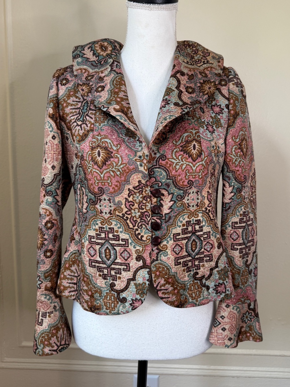 Vintage Haute Couture Tapestry Multicolored Jacket Old Hollywood Style by Tosca